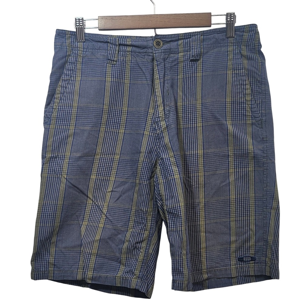 Oakley Mens Plaid Flat Front Shorts Blue Green Checkered Size 31 Casual Outdoor*